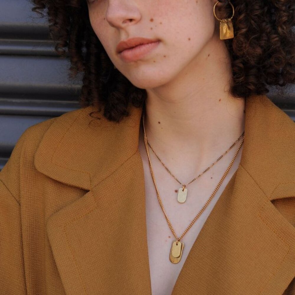 WaterSandStone Small Tag Necklace in Brass